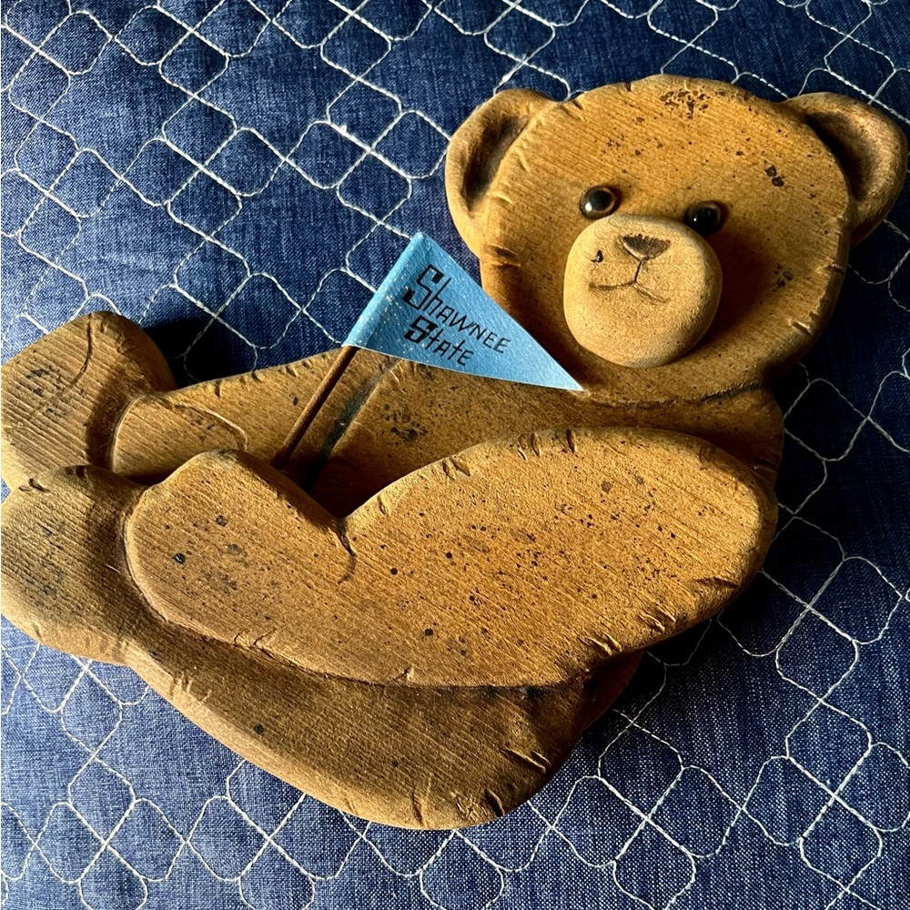 Hand Carved Wooden Bear (Flag could be easily changed to PENN STATE)